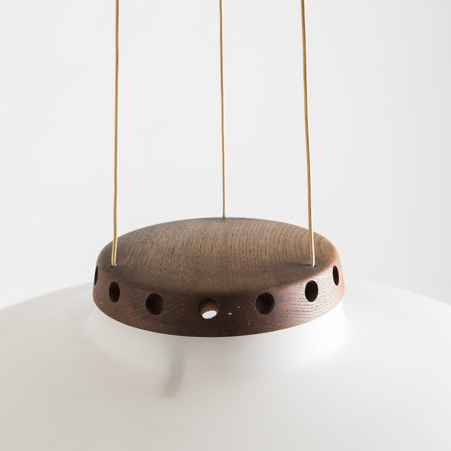 Mid-20th Century Uno and Östen Kristiansson Wooden and Opaline Glass Pendant for Luxus, 1950s