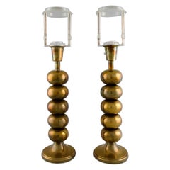 Uno Dahlén for Växjö, a Pair of Large Aneta Table Lamps in Brass, 1970s