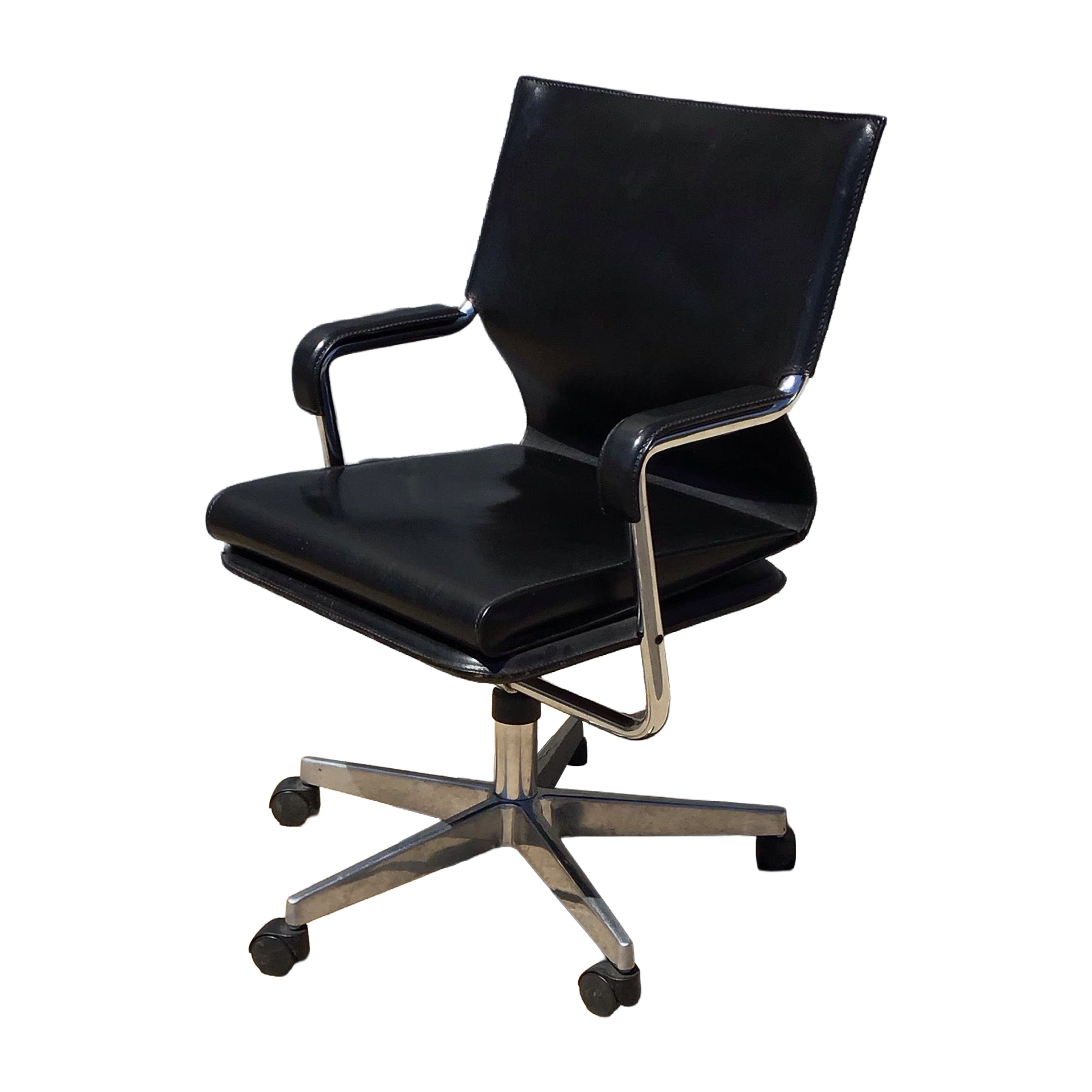 Uno Dining Roller Chair by Paolo Deganello, 1970 Cuir noir