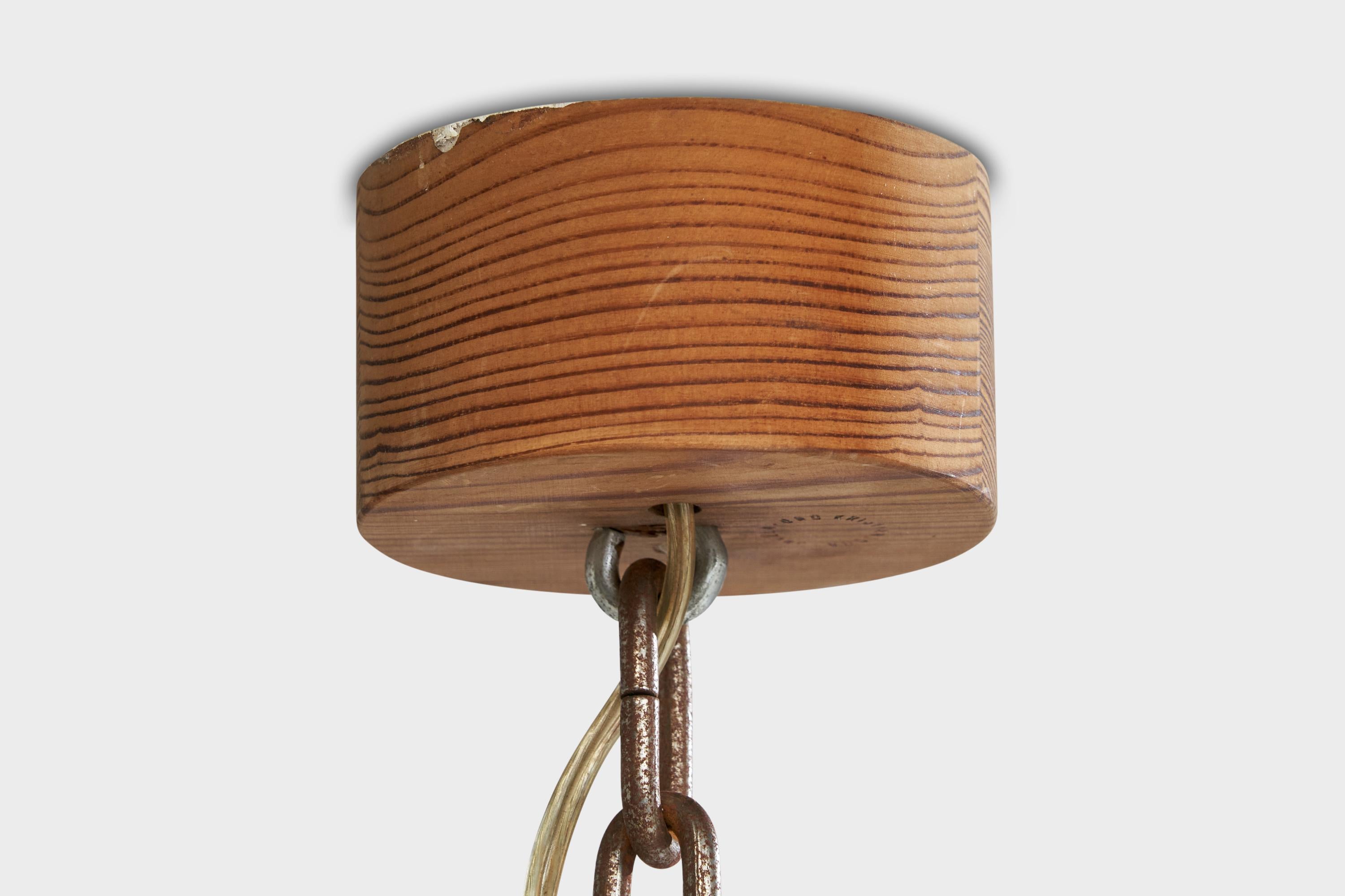 Uno Kristiansson, lustre, pin, rotin, Suède, 1970 en vente 4