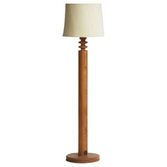 Uno Kristiansson, Floor Lamp, Pine, Fabric, Sweden, 1970s