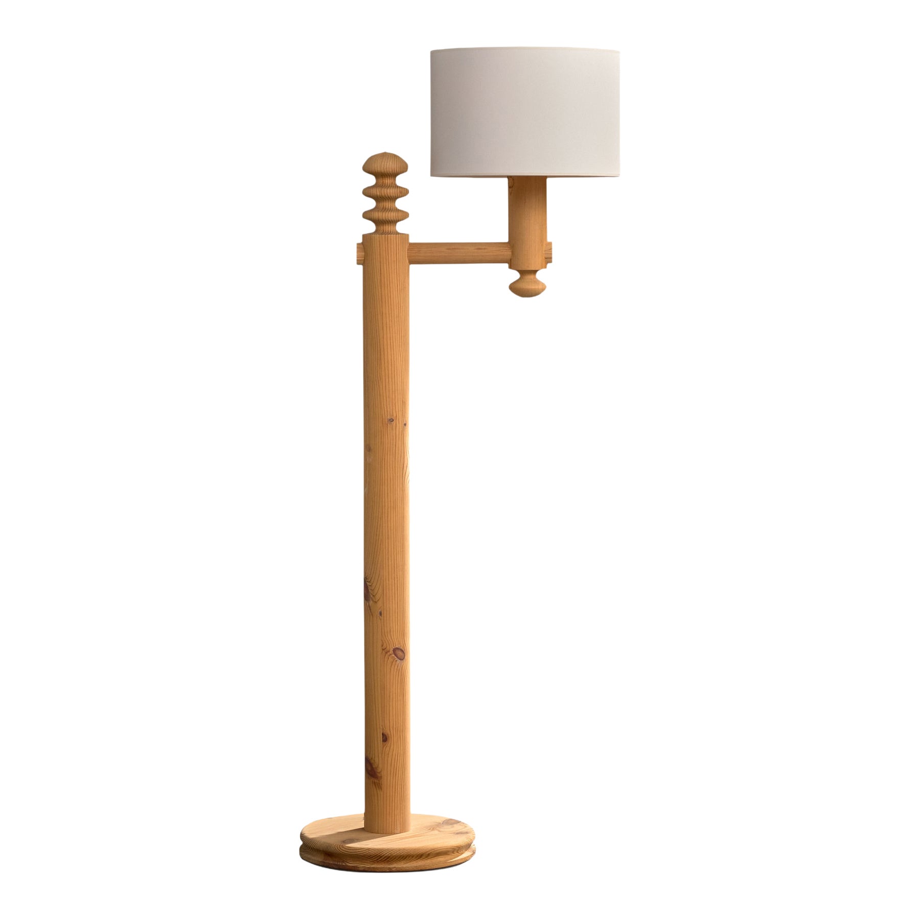 Uno Kristiansson, Floor Lamp, Pine, Fabric, Sweden, 1970s For Sale