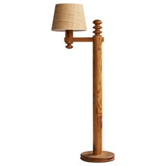 Uno Kristiansson, Floor Lamp, Pine, Rattan, Sweden, 1970s
