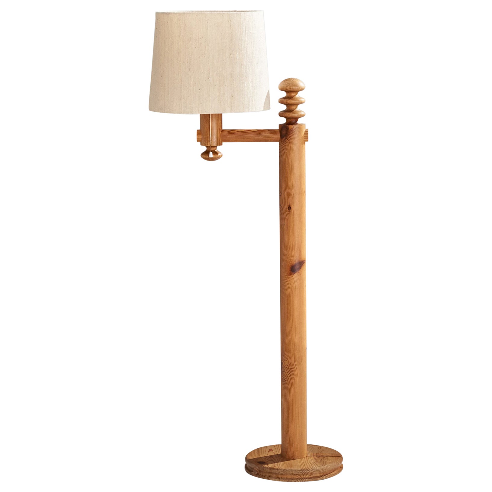 Uno Kristiansson, Floor Lamp, Pine, Rattan, Sweden, 1970s