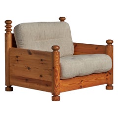 Uno Kristiansson fauteuil de salon en pin et tissu, Suède, années 1970