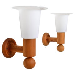 Uno Kristiansson Luxus Sweden Wall Lights / Sconces Solid Pine Sweden, 1960s