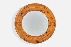 Uno Kristiansson, Specchio da parete rotondo, pino massiccio, Luxus, Svezia, anni '60