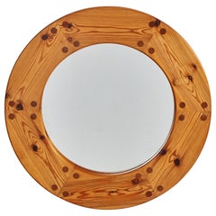 Uno Kristiansson, Round Wall Mirror, Solid Pine, Luxus, Sweden, 1960s