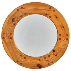 Uno Kristiansson, Specchio da parete rotondo, pino massiccio, Luxus, Svezia, anni '60