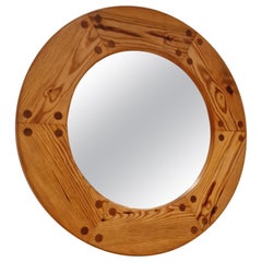 Uno Kristiansson, Round Wall Mirror, Solid Pine, Luxus, Sweden, 1960s