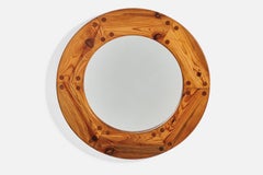 Uno Kristiansson, Round Wall Mirror, Solid Pine, Mirror, Luxus, Sweden, 1960s
