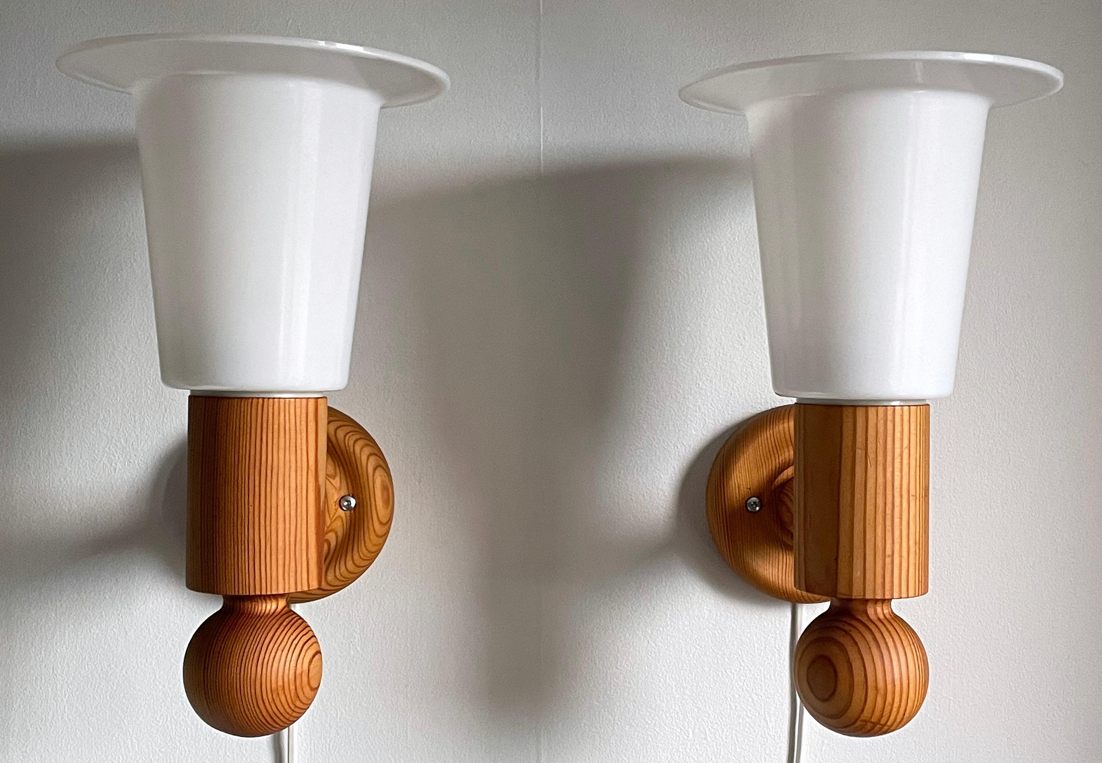 Swedish Uno Kristiansson, Sconces / Wall Lights, Solid Pine, Luxus Sweden, 1960s