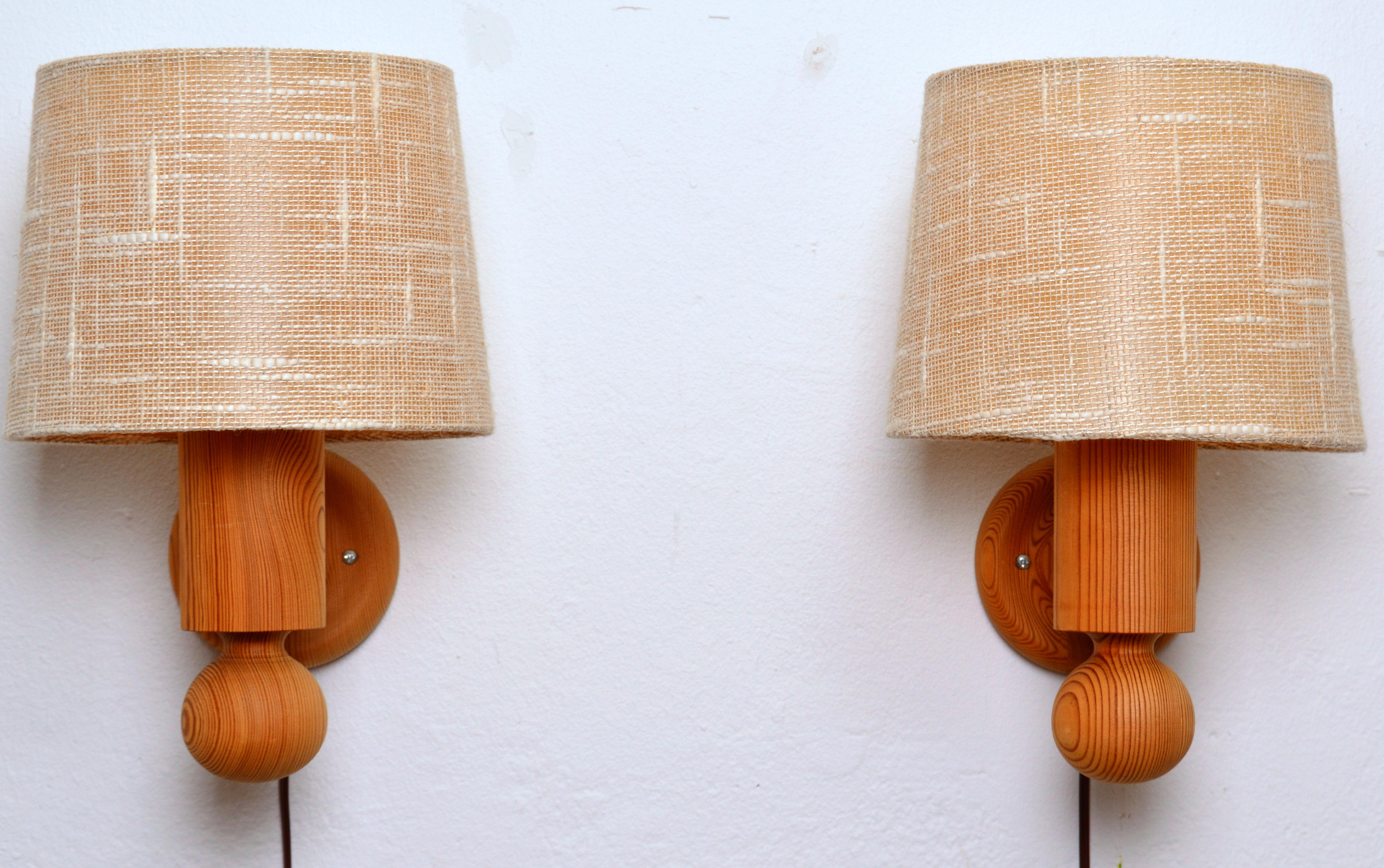 Swedish Uno Kristiansson, Sconces / Wall Lights, Solid Pine, Luxus Sweden, 1960s