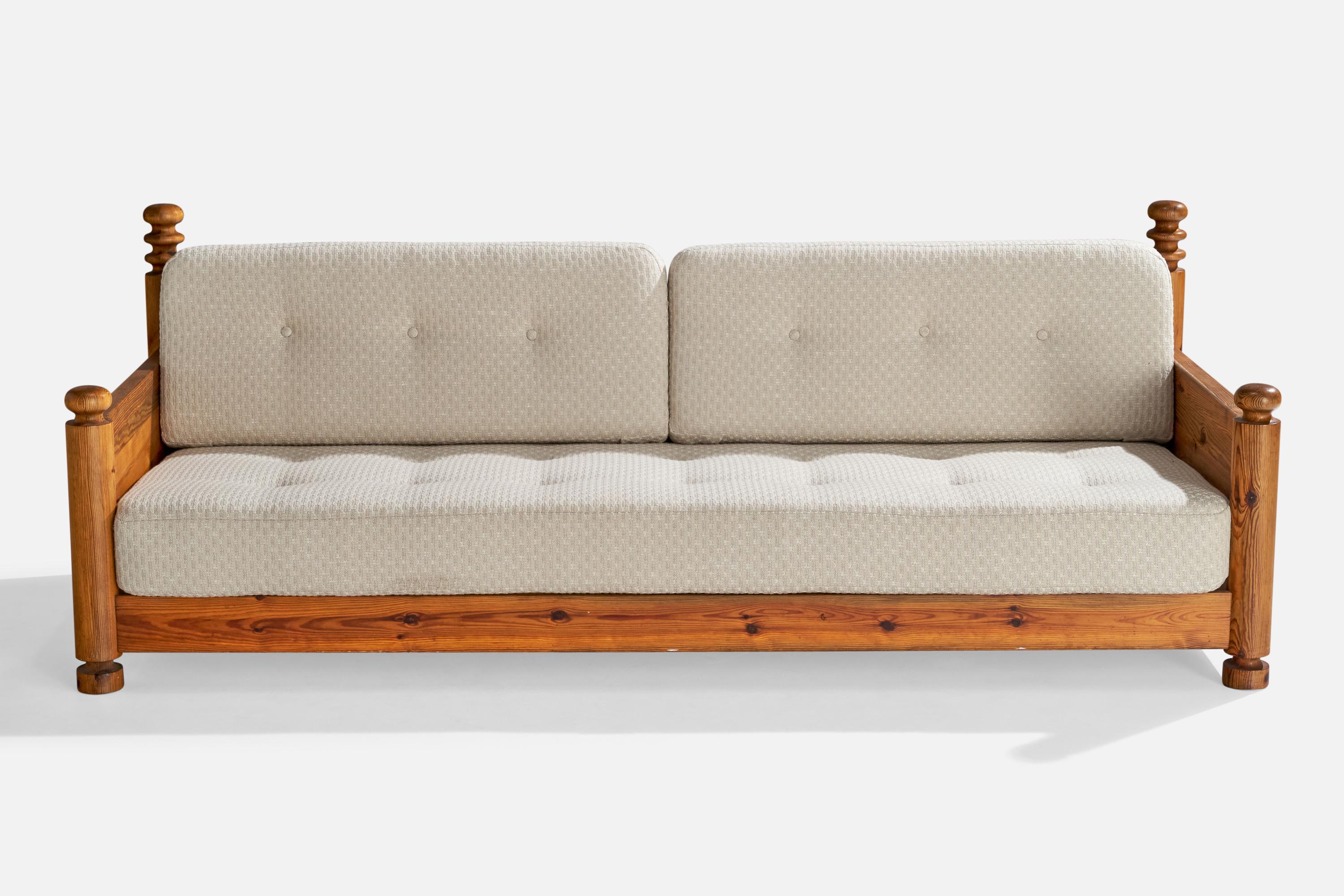 Suédois Uno Kristiansson, Canapé, Pine, Tissu, Suède, 1970 en vente