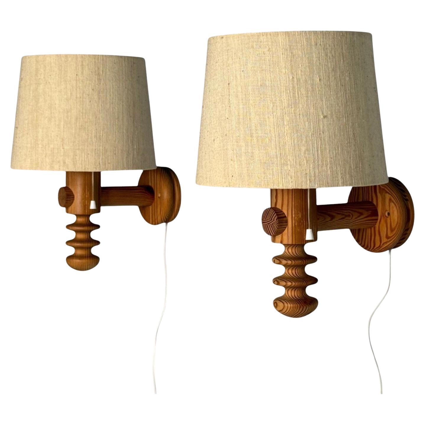 Uno Kristiansson, Swedish Modern, Pine, Fabric, Large Sconces, Sweden, 1970s