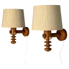 Uno Kristiansson, Swedish Modern, Pine, Fabric, Large Sconces, Sweden, 1970s