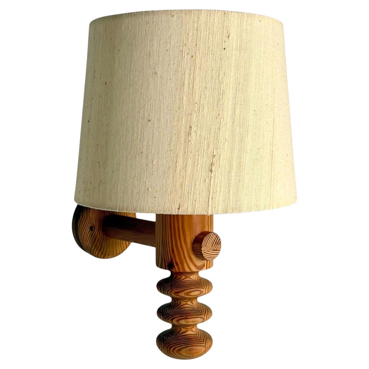 Uno Kristiansson, Swedish Modern, Pine, Fabric, Wall Sconce, Sweden, 1970s For Sale