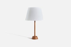 Uno Kristiansson, Table Lamp, Oak, Fabric, Sweden, 1970s