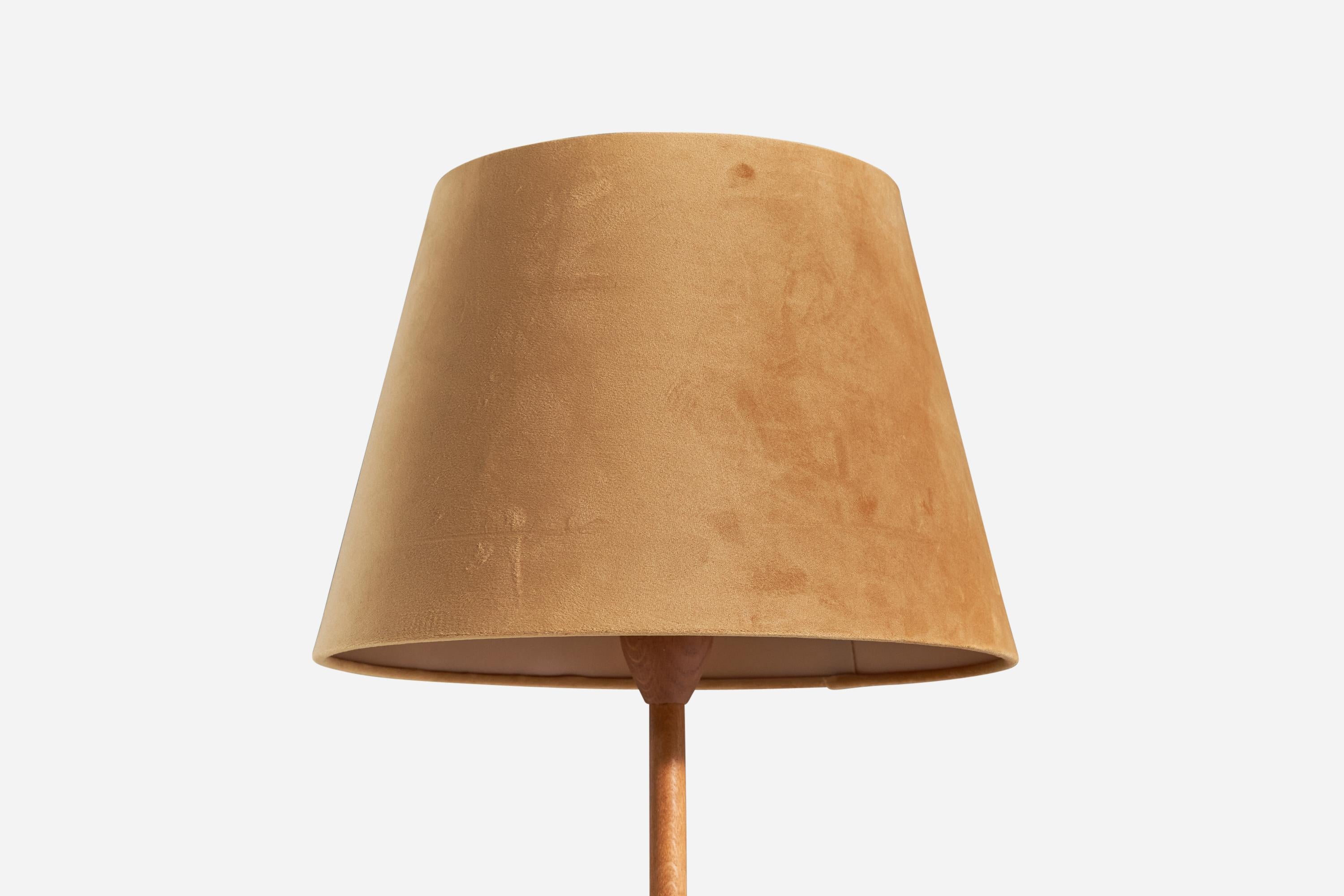 Swedish Uno Kristiansson, Table Lamp, Oak, Fabric, Sweden, 1970s For Sale