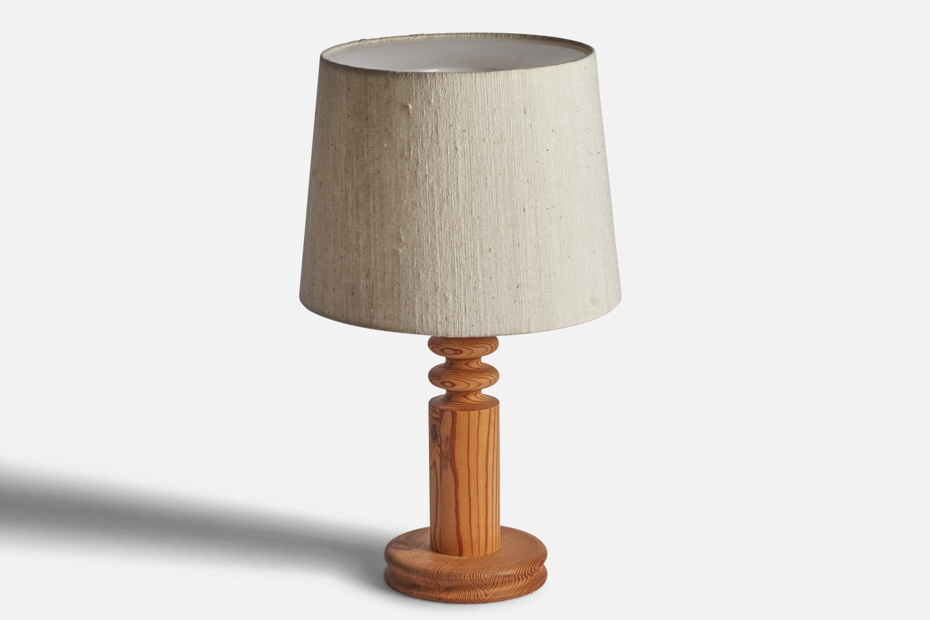 Post-Modern Uno Kristiansson, Table Lamp, Pine, Fabric, Sweden, 1970s For Sale