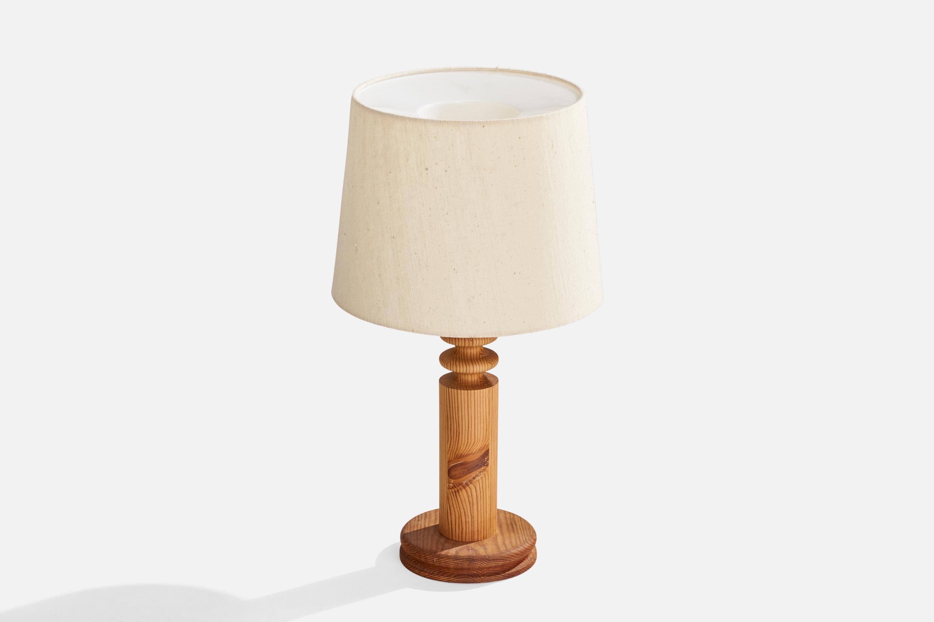 Swedish Uno Kristiansson, Table Lamp, Pine, Fabric, Sweden, 1970s For Sale