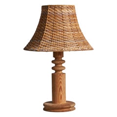 Uno Kristiansson, Table Lamp, Pine, Rattan, Sweden, 1960s