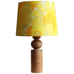 Vintage Uno Kristiansson, Table Lamp, Stained Solid Pine, Fabric, Luxus, Sweden, 1960s