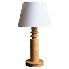 Uno Kristiansson, Table Lamp, Turned Solid Pine, Luxus, Sweden, 1960s