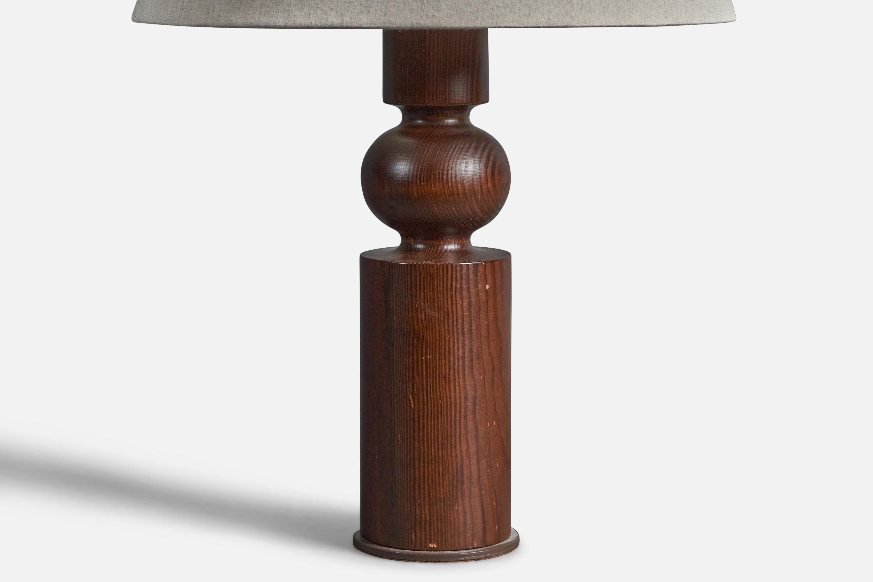 Mid-Century Modern Uno Kristiansson, Table Lamp, Turned Solid Stained Pine, Luxus, Sweden, 1970s For Sale