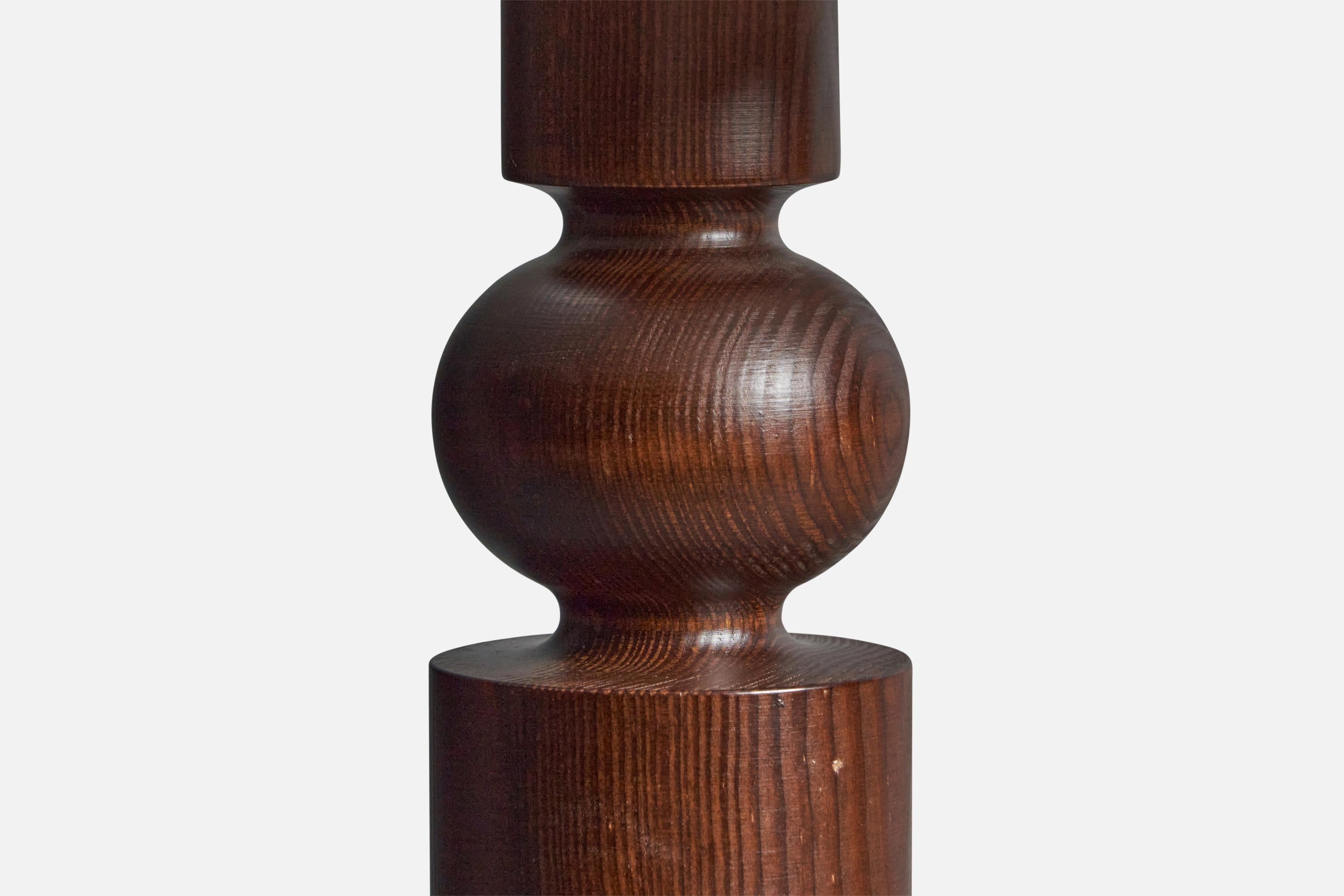 Swedish Uno Kristiansson, Table Lamp, Turned Solid Stained Pine, Luxus, Sweden, 1970s For Sale