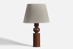 Uno Kristiansson, Table Lamp, Turned Solid Stained Pine, Luxus, Sweden, 1970s