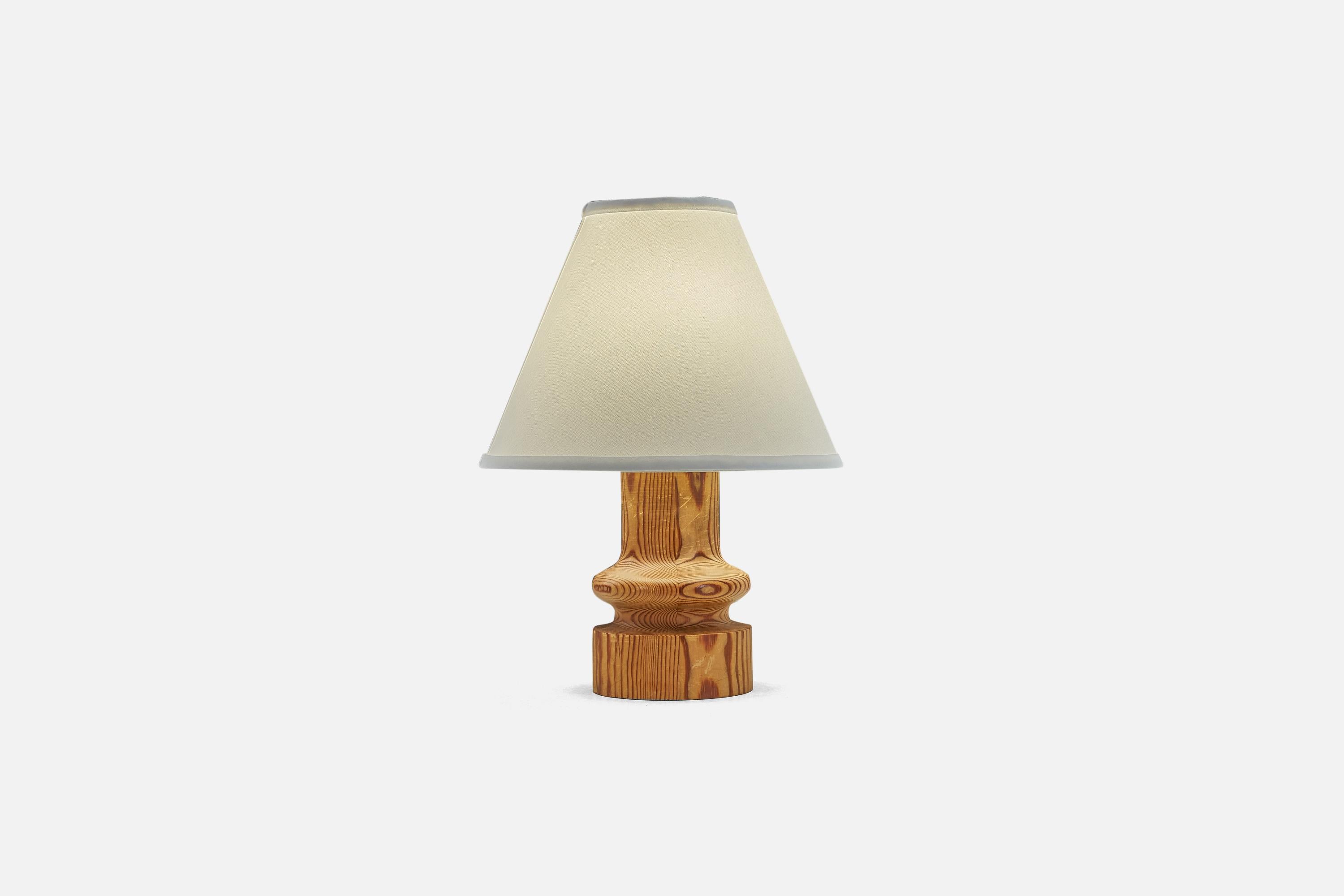 Swedish Uno Kristiansson, Table Lamps, Solid Pine, Fabric, Luxus, Sweden, 1970s