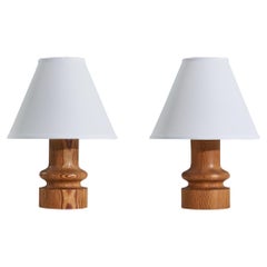 Uno Kristiansson, Table Lamps, Solid Pine, Fabric, Luxus, Sweden, 1970s