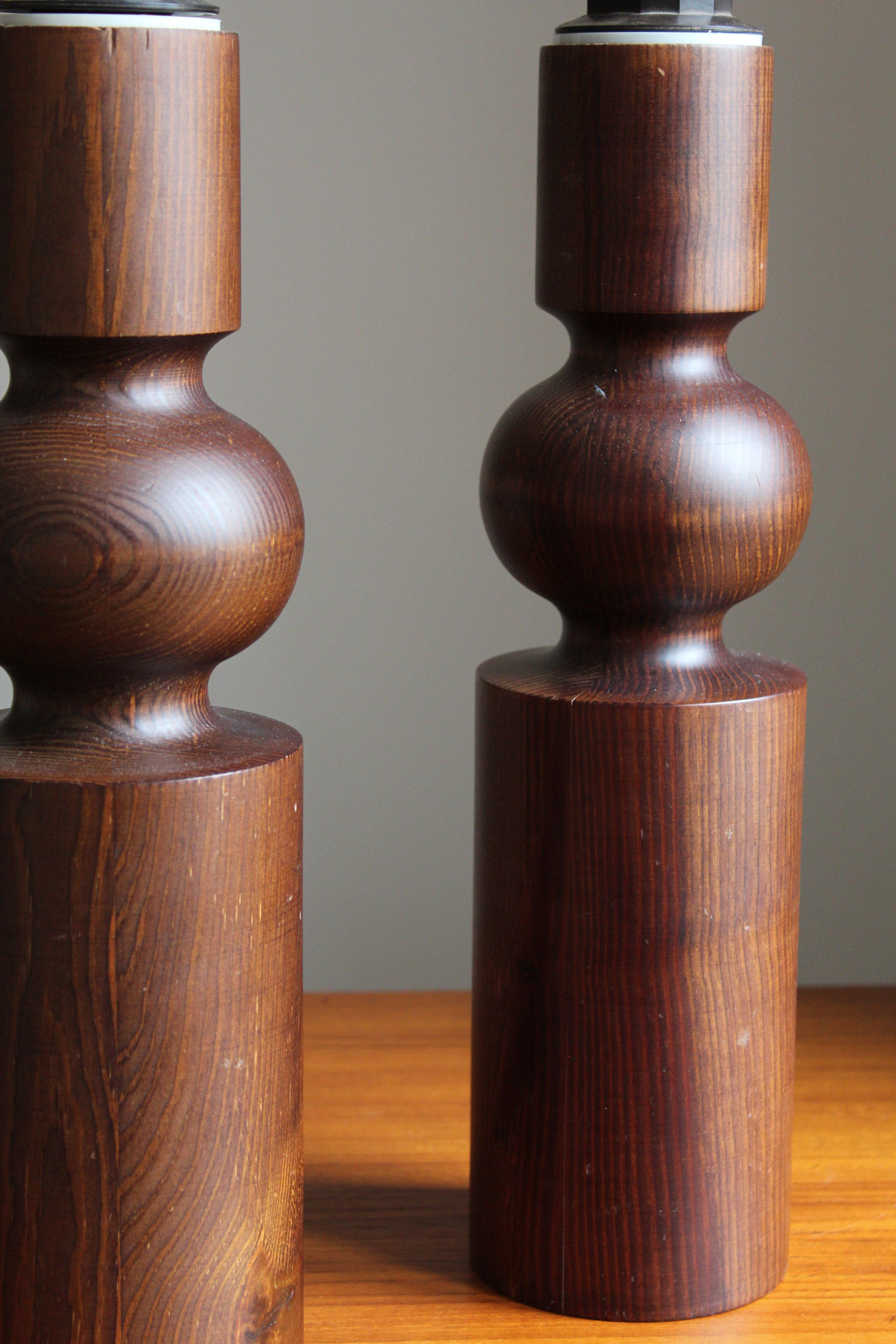 Swedish Uno Kristiansson, Table Lamps, Stained Solid Pine, Luxus, Sweden, 1960s