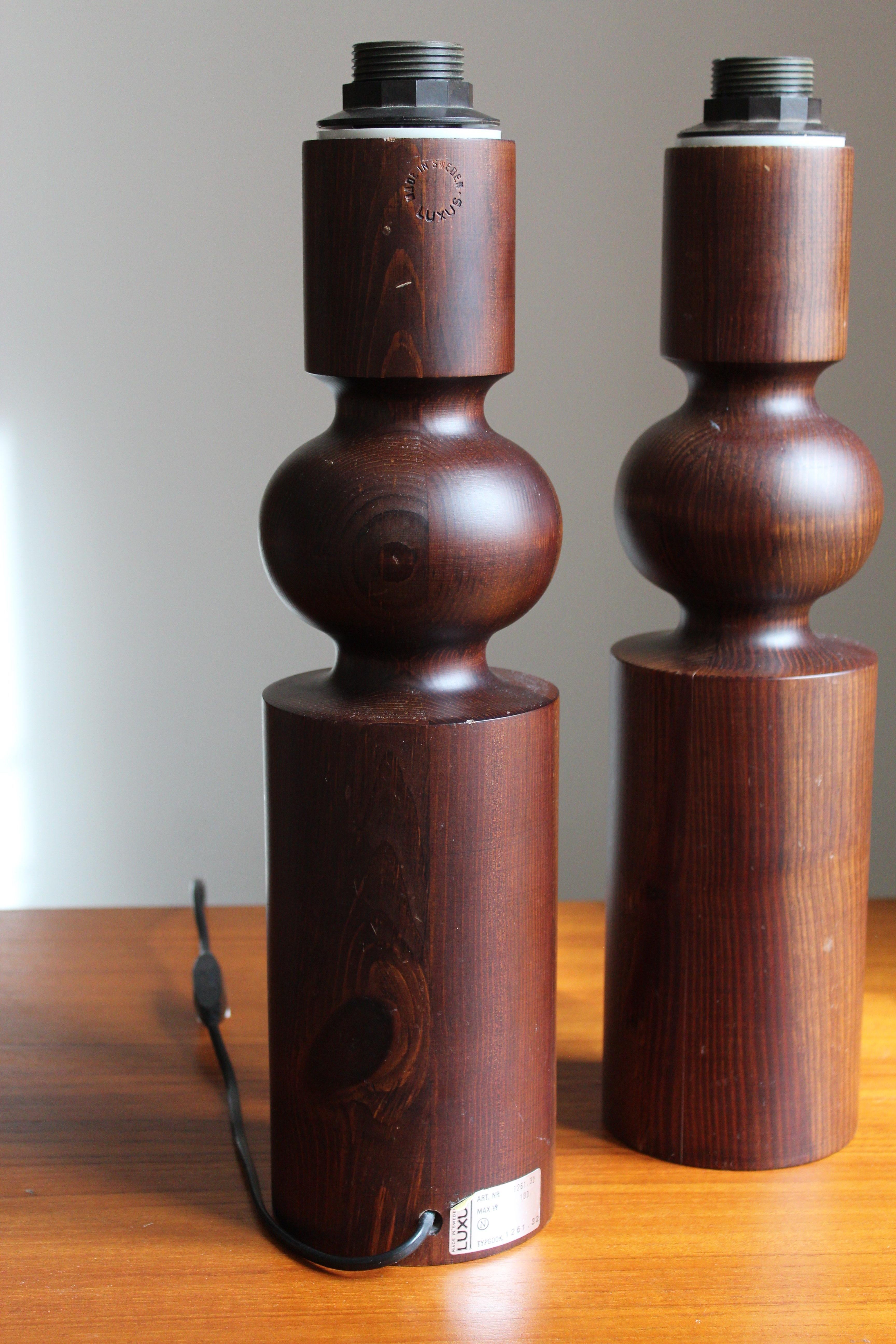 Uno Kristiansson, Table Lamps, Stained Solid Pine, Luxus, Sweden, 1960s In Good Condition In High Point, NC