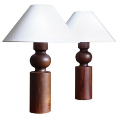 Uno Kristiansson, Table Lamps, Stained Solid Pine, Luxus, Sweden, 1960s