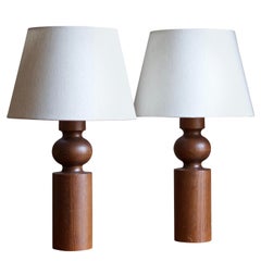 Uno Kristiansson, Table Lamps, Stained Solid Pine, Luxus, Sweden, 1960s