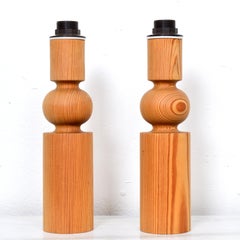 Uno Kristiansson Table Lamps, Turned Solid Pine, Luxus Sweden, 1960s
