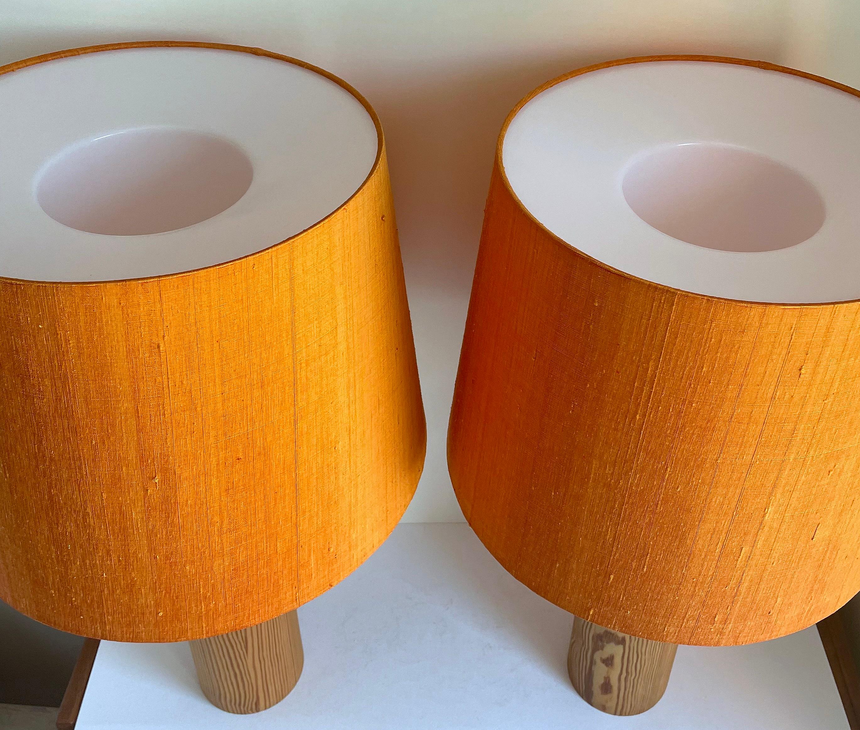 Mid-Century Modern Uno Kristiansson Table Lamps, Turned Solid Pine, Luxus Sweden, 1960s For Sale