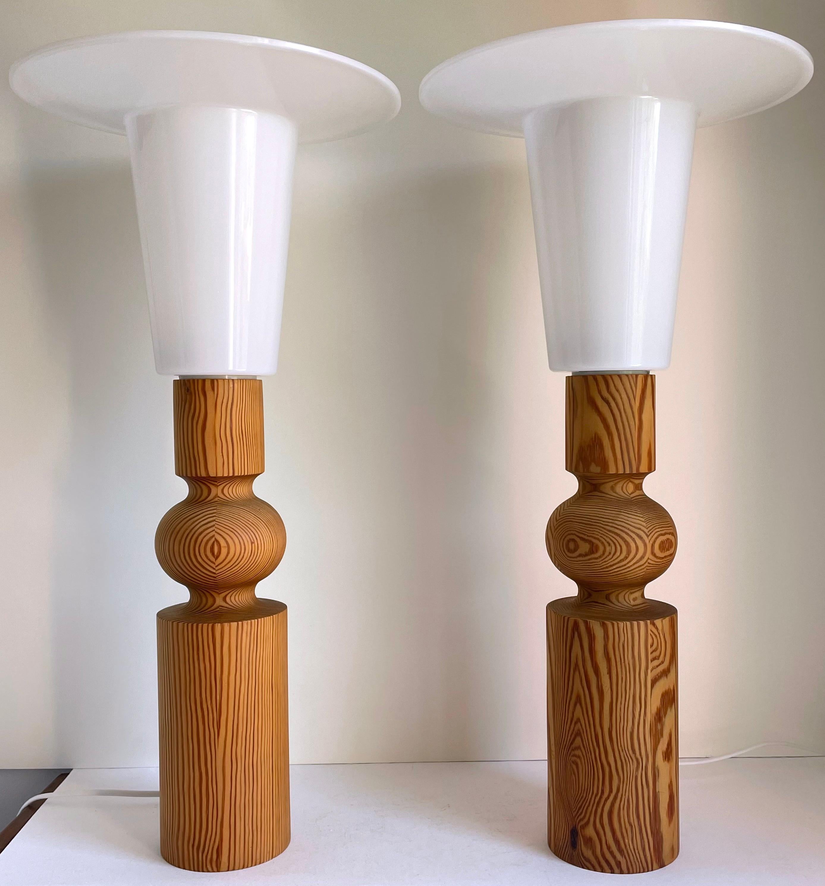 Swedish Uno Kristiansson Table Lamps, Turned Solid Pine, Luxus Sweden, 1960s For Sale