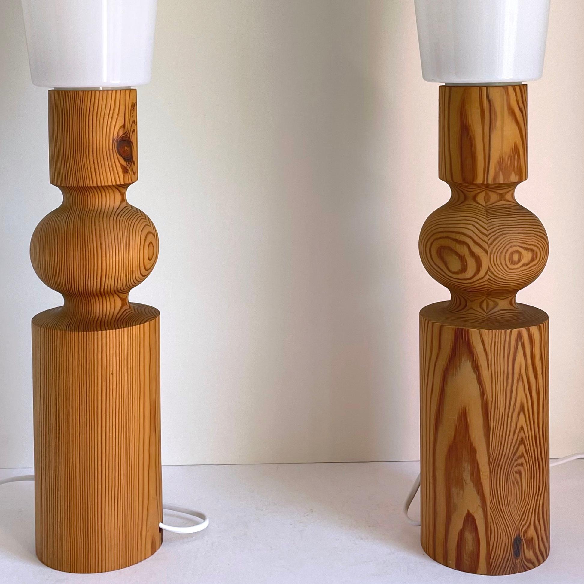 Mid-20th Century Uno Kristiansson Table Lamps, Turned Solid Pine, Luxus Sweden, 1960s For Sale