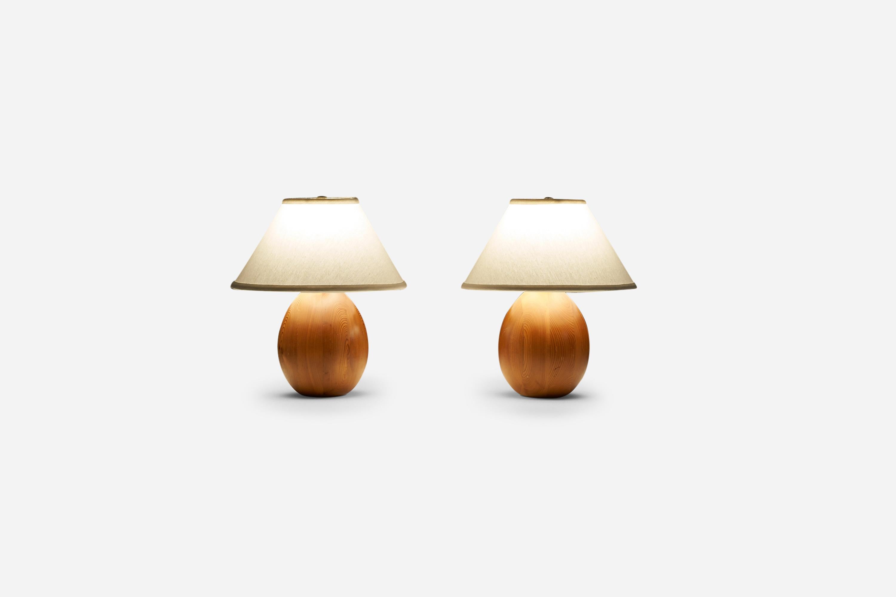 Swedish Uno Kristiansson, Table Lamps, Turned Solid Pine, Luxus, Sweden, 1970s For Sale