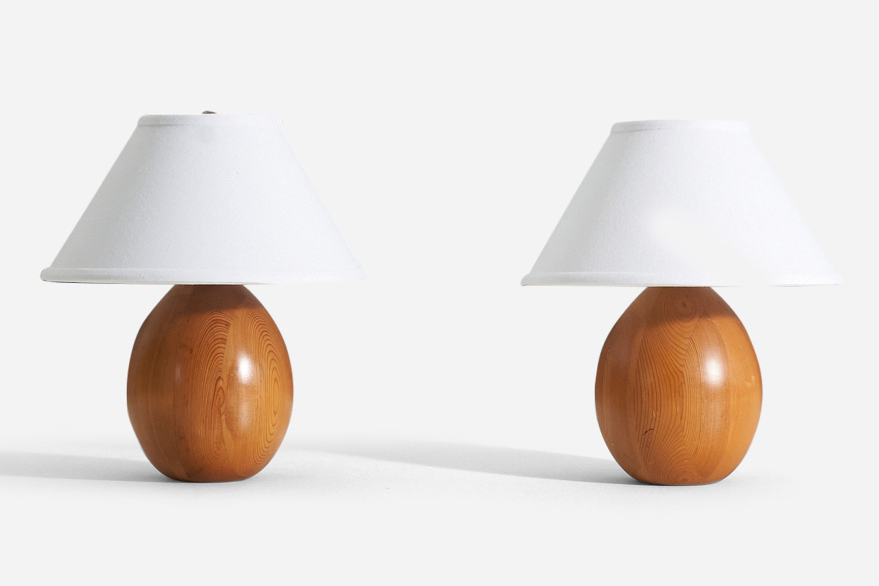 Uno Kristiansson, Table Lamps, Turned Solid Pine, Luxus, Sweden, 1970s