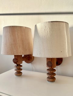 UNO KRISTIANSSON Wall Lamps, Pine Luxus, 1970s, Scandinavian Modern, Signed Pair