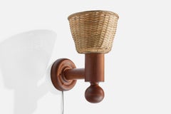 Uno Kristiansson, Wall Light, Pine, Rattan, Sweden, 1970s