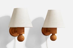 Uno Kristiansson, Wandleuchten, Kiefernholz, Stoff, Schweden, 1970er Jahre