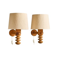Uno Kristiansson, Wall Lights, Pine, Fabric, Sweden, 1970s