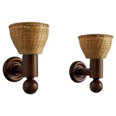 Uno Kristiansson, Wall Lights, pin, rotin, Suède, 1970