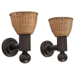 Uno Kristiansson, Wall Lights, pin, rotin, Suède, 1970