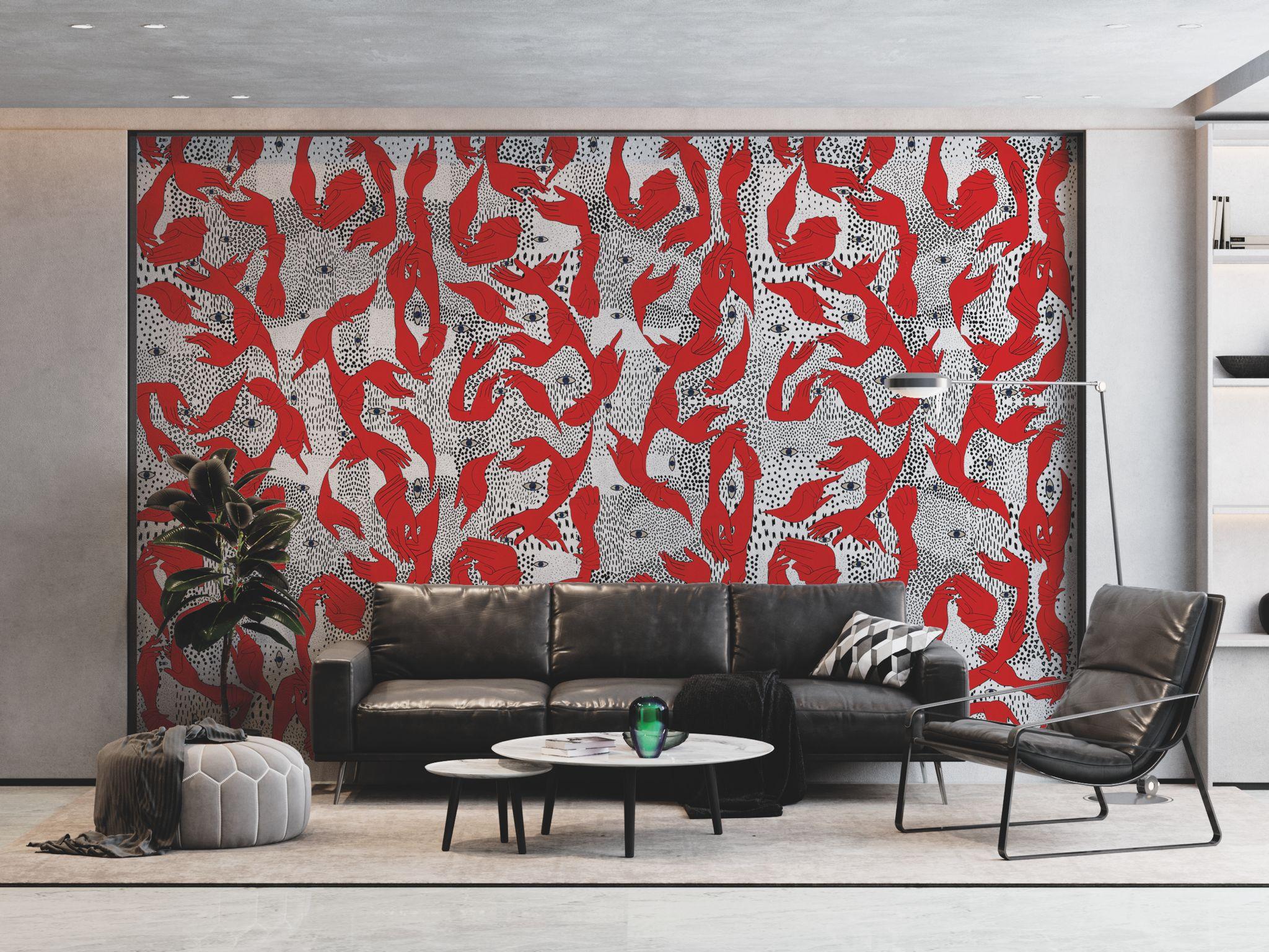 Background: White with Black Polka Dots
Subjects: Red
Designer: Marika Tardio
Designed by hand in Digital Art
Made in: Italy

Printing support: Fine Art ( front 50% cellulose, back non-woven backing
Greenguard Gold Inks, low emissions).
Single roll